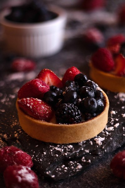 Artistic tart image for NYC patisserie website gallery.