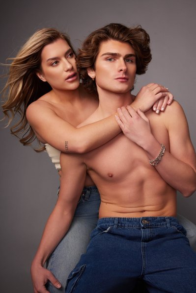 In-studio brand campaign for Esas NYC featuring models with natural skincare products and minimalist styling.
