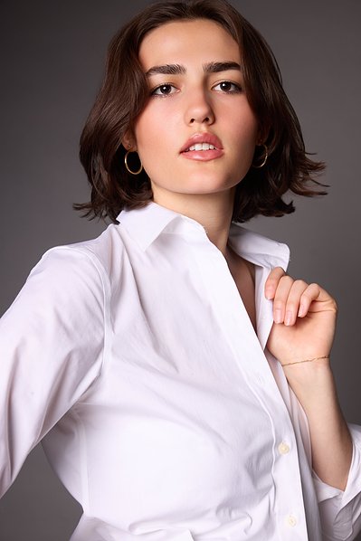 Fashion model portfolio photography session in New York City featuring clean studio lighting.
