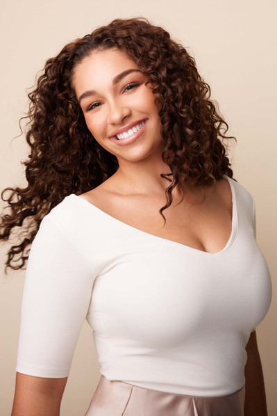 Bebonia hair extension photoshoot in NYC highlighting natural curls and textured volume.