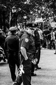 Police officer looking threatening at an Occupy Wall Street Rally