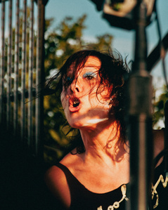 ​Kim Schifino from Matt and Kim hitting the drums - Village Voice Siren Festival, Coney Island, Brooklyn, 2010