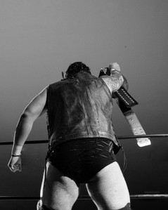 Bear Bronson holding up the title belt before stepping into the wrong. &amp;amp;quot;Where Brooklyn At?&amp;amp;quot; WrestlePro, October 2022