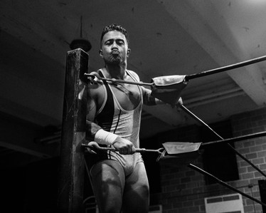 Pedro Dones blowing a kiss from the corner of the ring. Outlaw Wresting, St. Pats Bay Ridge, Brooklyn NY