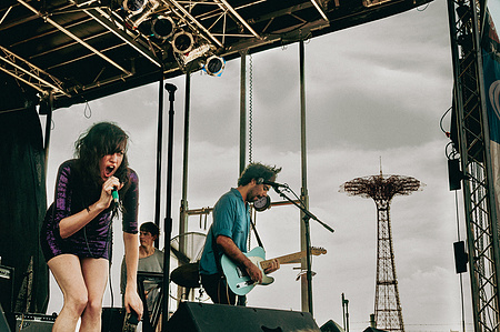 Apache Beat performing with the Coney Island Parachute Jump in the Background - Village Voice Siren Festival, Coney Island, Brooklyn, 2010
