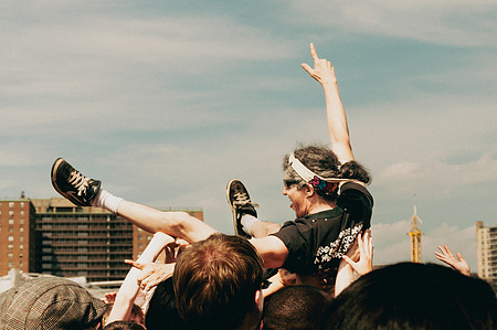 Crowd surfer during Surfer Blood&amp;amp;#x27;s set - Village Voice Siren Festival, Coney Island, Brooklyn, 2010