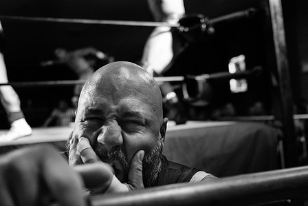 Tony Devito of the Carnage crew looking directing in the camera with a busted mouth. WrestlePro &quot;Where Brooklyn At?&quot; wrestling event. Brooklyn, NY October 2022.