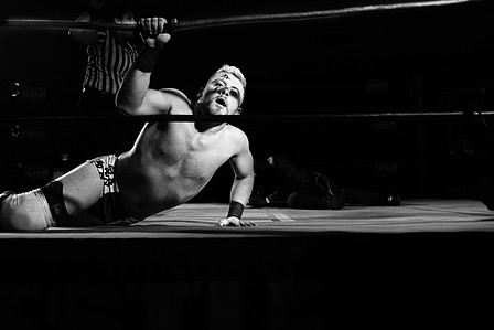 ​TJ Crawford on the mat in WrestlePro&amp;amp;#x27;s &amp;amp;quot;Where Brooklyn At?&amp;amp;quot; wrestling event in Bay Ridge  In Brooklyn, October 2022