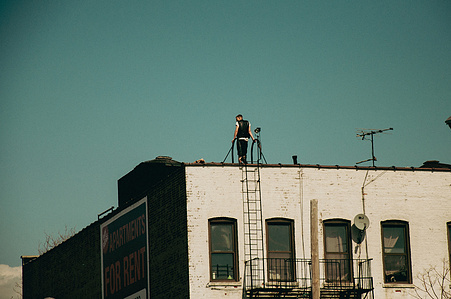 A model shoot on a rooftop in Brooklyn