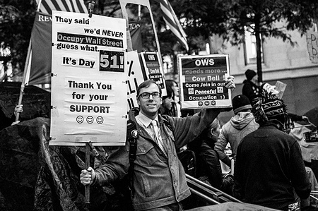 Protestor demonstrating at Occupy Wall Street in 2011