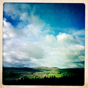 Bright blue sky and rolling hills in upstate New York