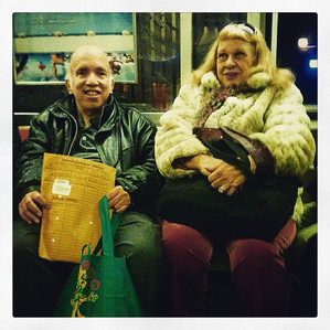 An interesting looking elderly couple on the New York City subway
