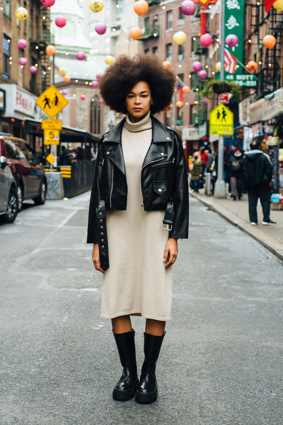 Nikita McElroy (Elite New York) for the Higher and Higher Studio pre-spring 2022 capsule collection lookbook; photographed by Angelo Kangleon in New York, NY, on December 30, 2021; styled by Tristan Magundayao