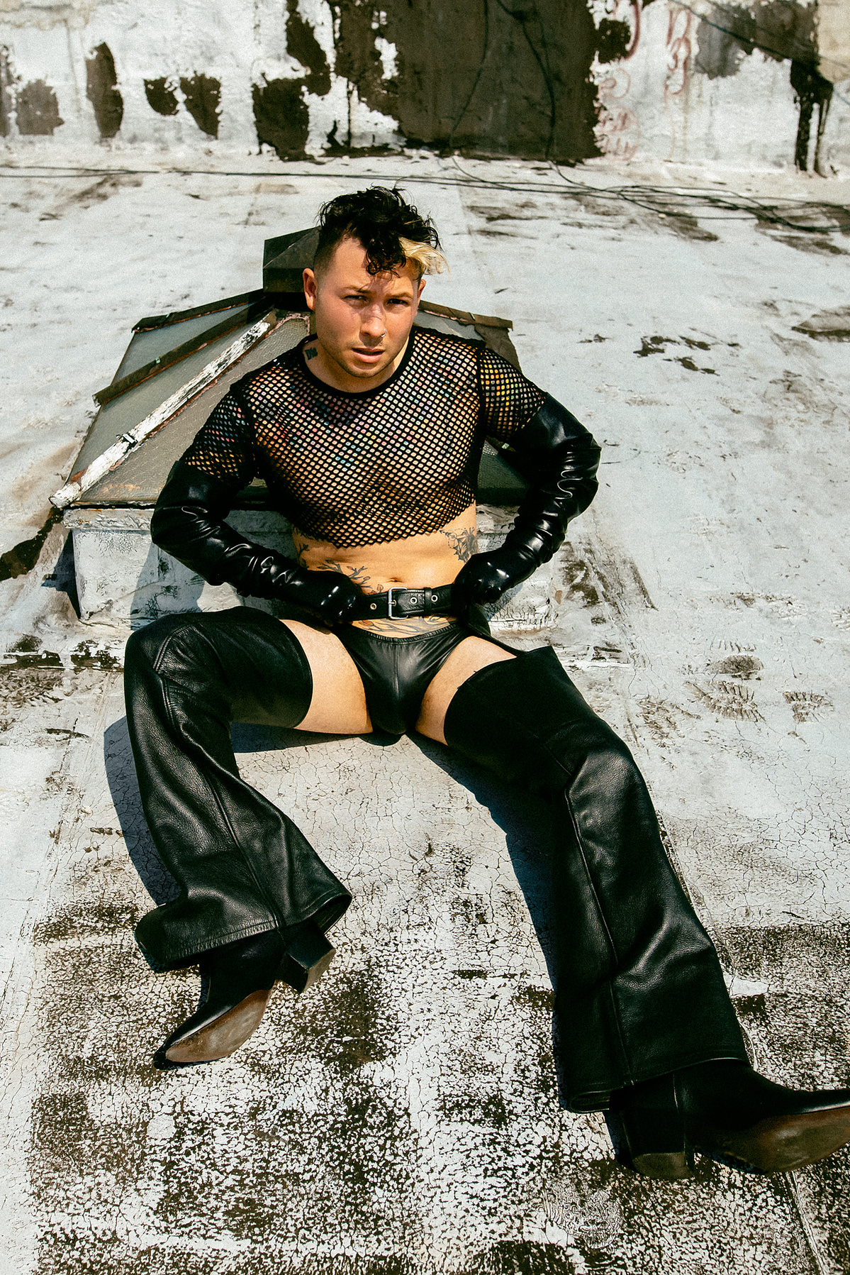 Synth-pop singer, songwriter and performer Bentley Robles photographed and styled by Angelo Kangleon in Brooklyn, NY, on July 24, 2021 