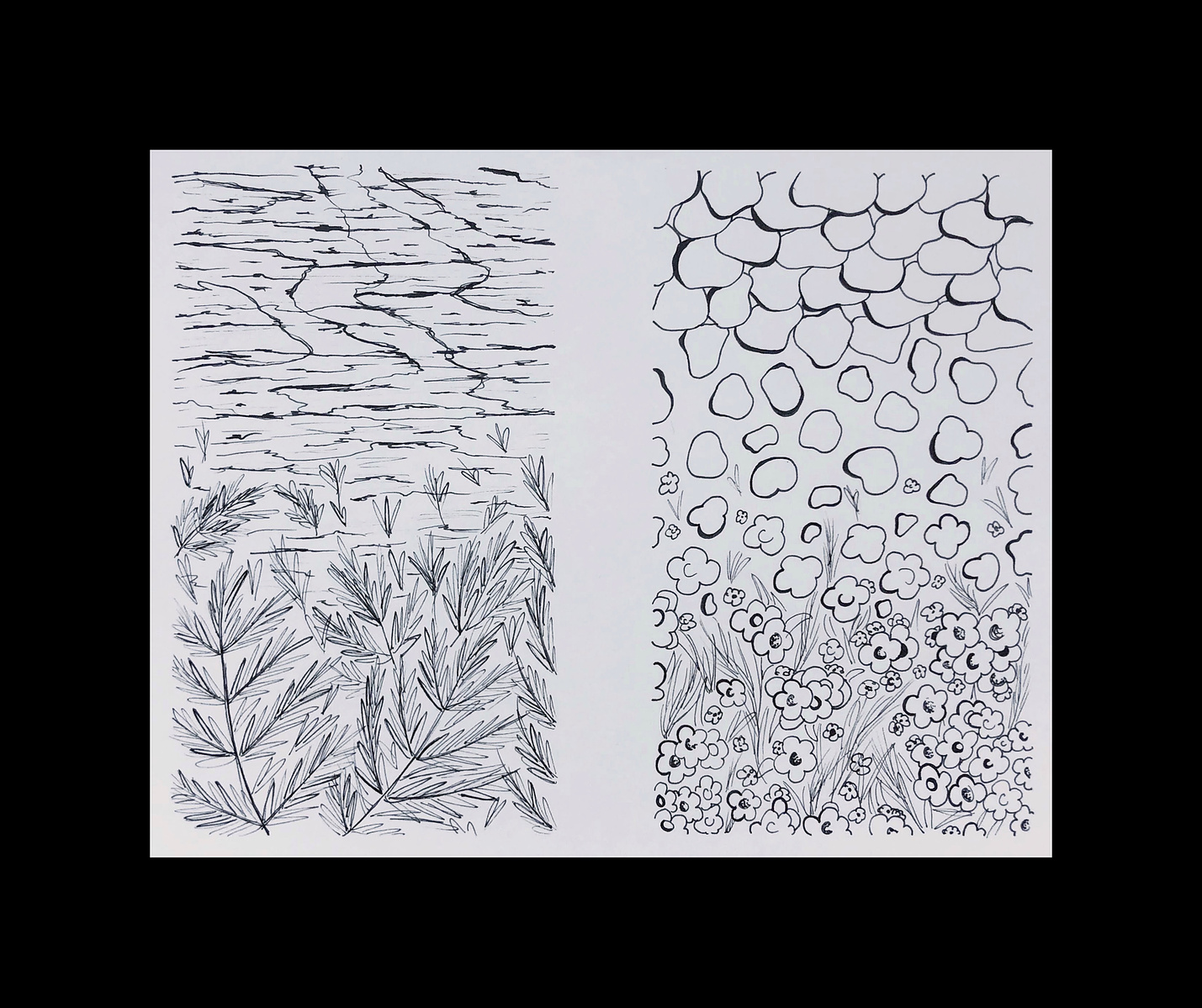 “Pattern Combinations,” | Visual Design (2D) | Black ink on cardstock 2020