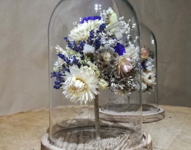 fleur séchée sous cloche en verre