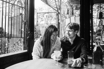 Brooklyn engagement photos in a restaurant