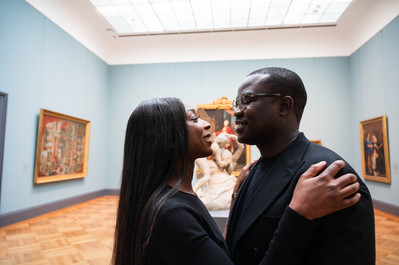 Exploring the Metropolitan Museum of Art for engagement pictures. A truly unique and artistic backdrop for NYC couples