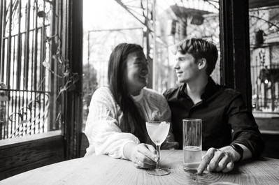 Brooklyn engagement photos in a restaurant