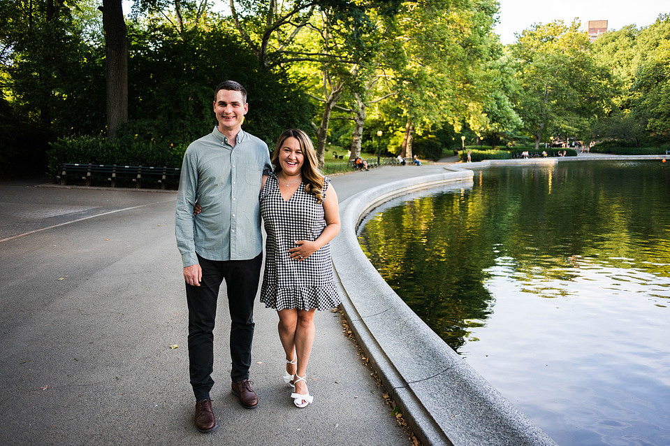 Couple poses in Central Park during NYC engagement session