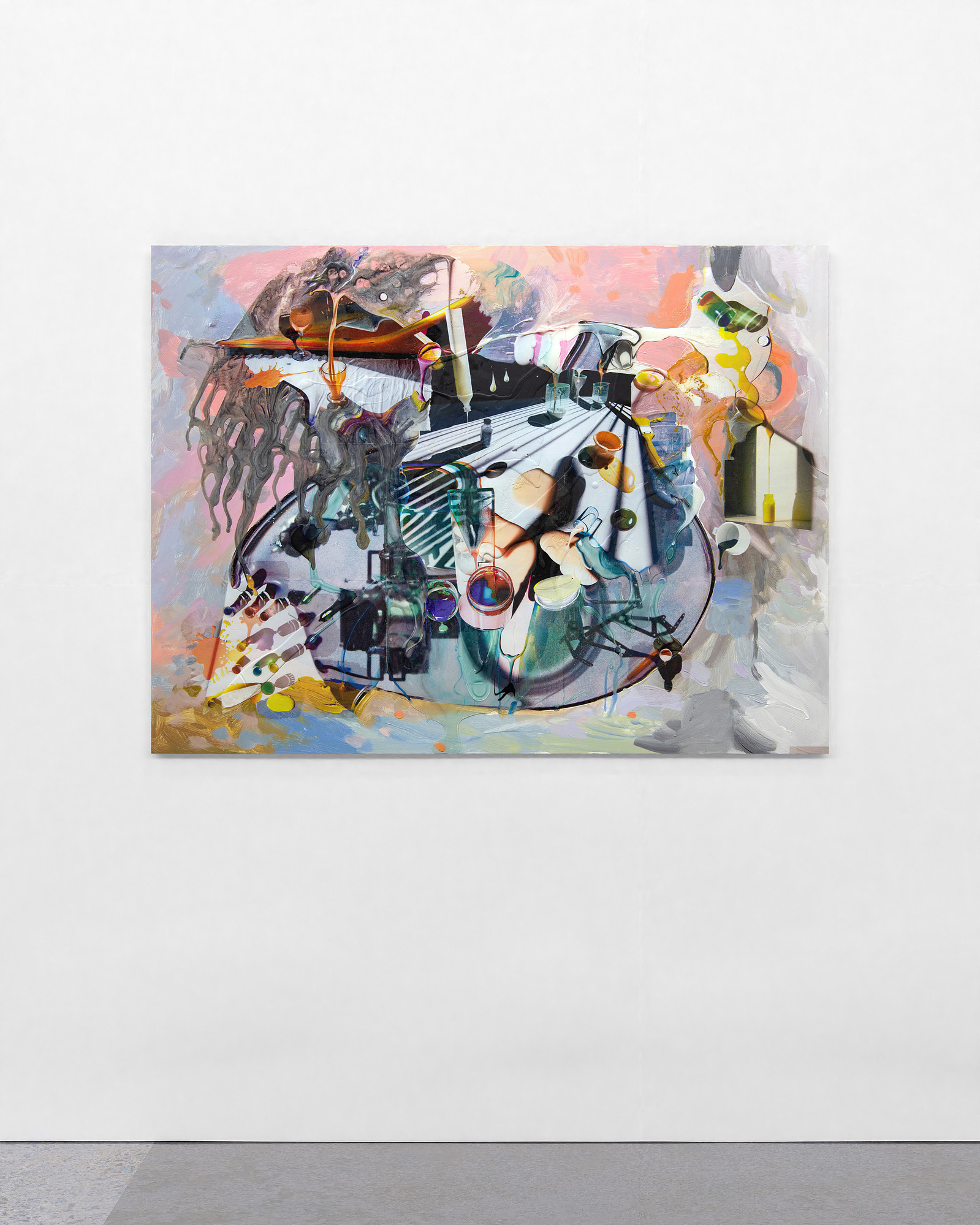 "Paint Pour", 2023. Acrylic, ink and diffusion-generated imagery UV printed on aluminum36 x 48 inches.