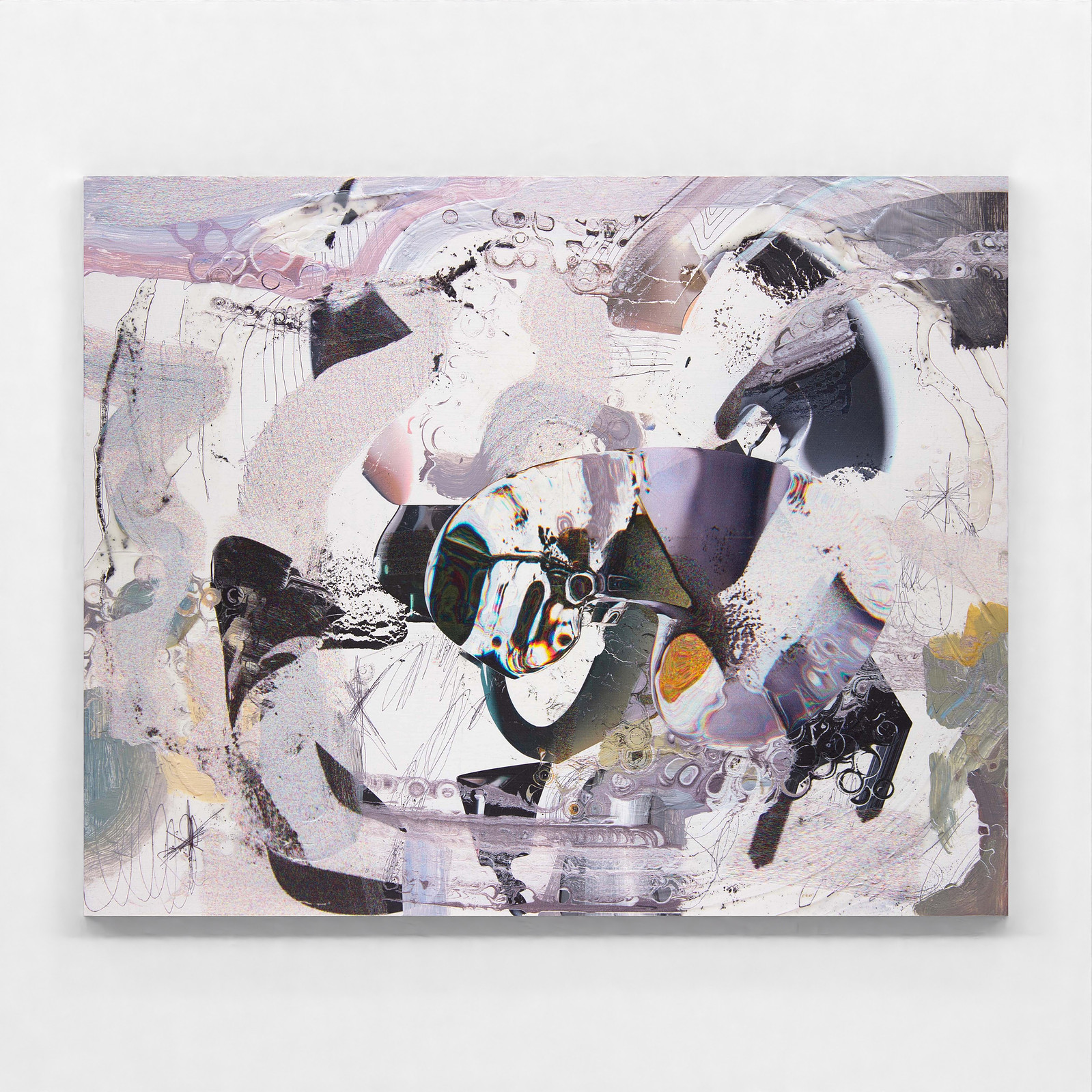 "White and Green Study", 2023. Acrylic, toner and UV cured ink on panel 16 x 20 inches.