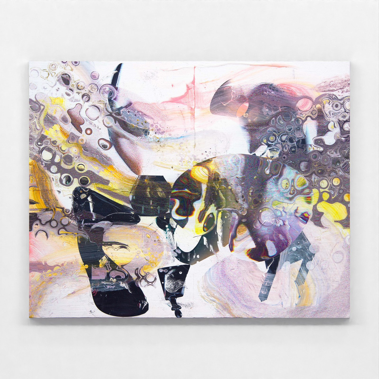 “Yellow Study”, 2023. Acrylic, ink and UV cured ink on panel 16 x 20 inches.