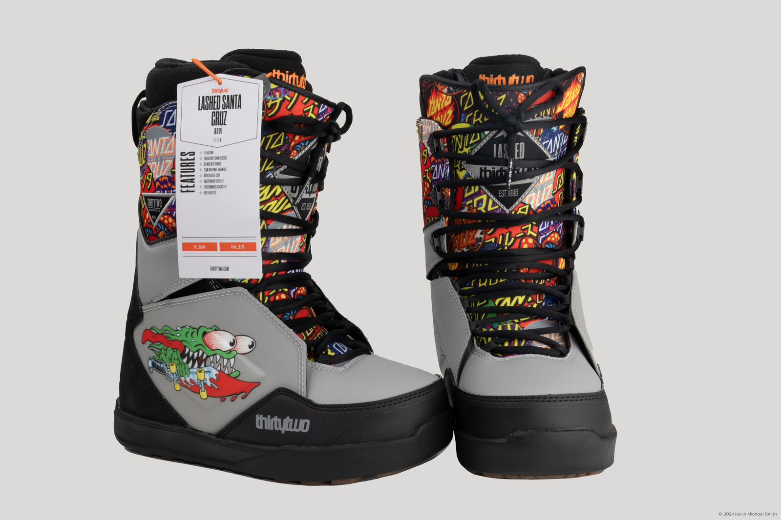 ThirtyTwo Lashed Santa Cruz, Snowboard Boots, Product Photography by Vermont-based Artist and Photographer, Kevin Michael Smith, snowboard & ski photographer. Studio Product and commercial photographer.