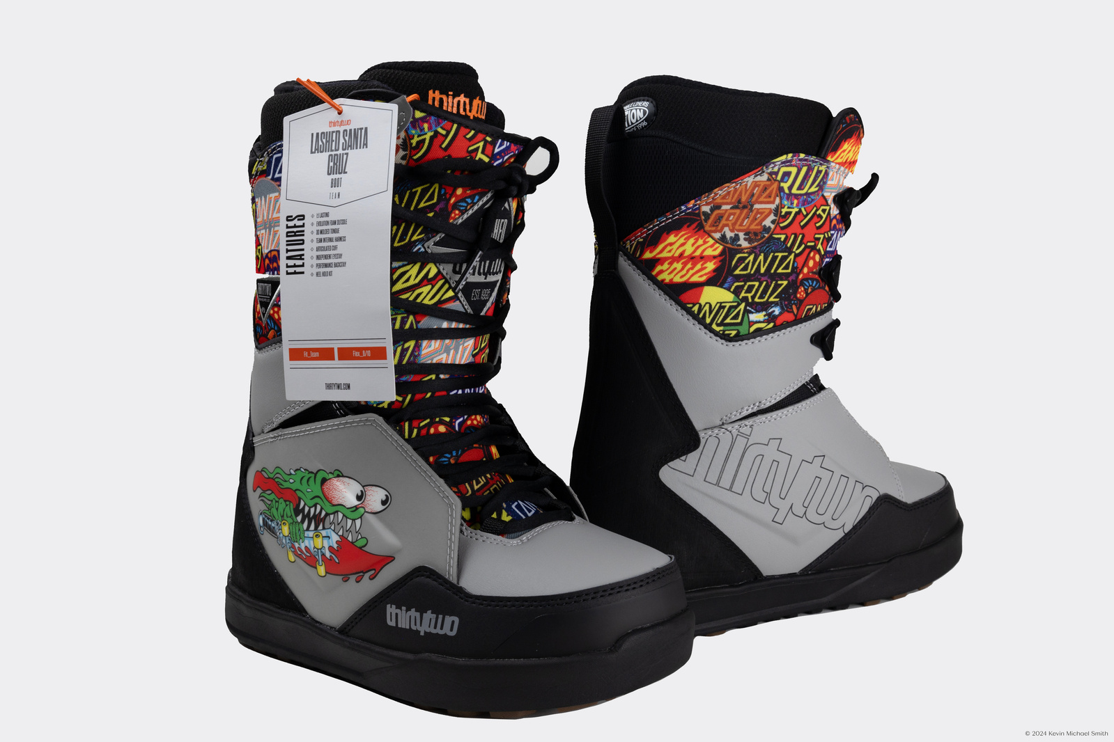 ThirtyTwo Lashed Santa Cruz, Snowboard Boots, Product Photography by Vermont-based Artist and Photographer, Kevin Michael Smith, snowboard & ski photographer. Studio Product and commercial photographer.