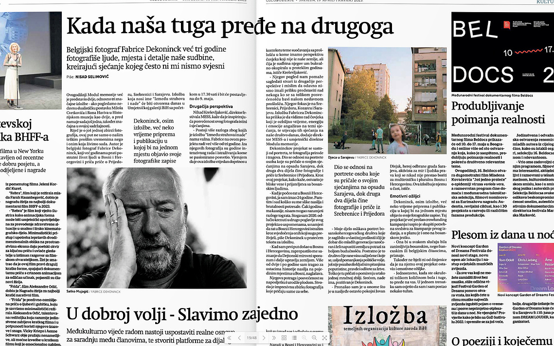 Two pages article in Bosnia's main newspaper Oslobodenje, April 19 2023.