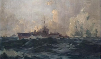 Eric Riordon, Canadian Painter, War Artist, Royal Canadian Navy, Naval Artist, North Atlantic Convoy, HMCS Kenora, HMCS Fundy,  His Majesty's Canadian Ship, Laurentians Landscape