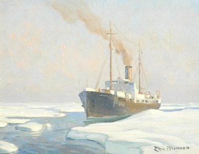 Eric Riordon, Canadian Painter, War Artist, Royal Canadian Navy, Naval Artist, North Atlantic Convoy, HMCS Kenora, HMCS Fundy,  His Majesty's Canadian Ship, Laurentians Landscape