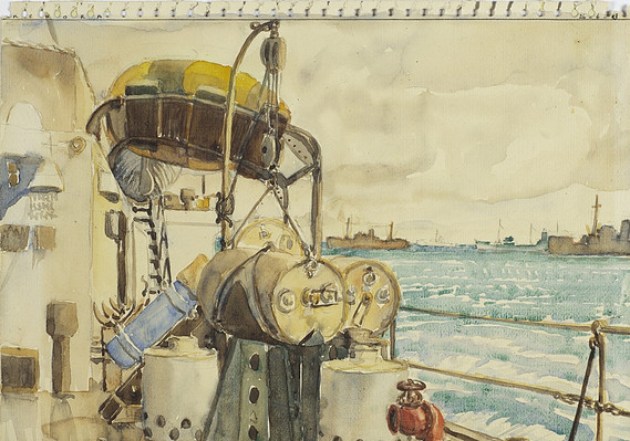 Canadian War Museum, War History, Eric Riordon, WWII, Royal Canadian Navy, North Atlantic Convoy, RCN, Naval Artist, Canadian Art, War Art, Official War Artist, Laurentians Landscape, Donald C Mackay, 