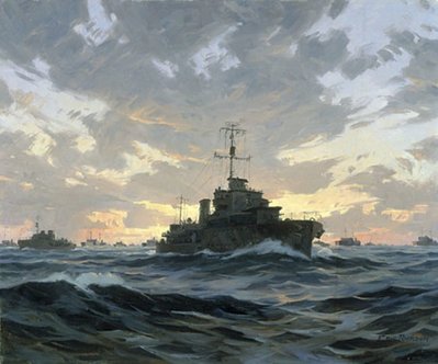 Eric Riordon, Canadian Painter, War Artist, Royal Canadian Navy, Naval Artist, North Atlantic Convoy, HMCS Kenora, HMCS Fundy,  His Majesty's Canadian Ship, Laurentians Landscape