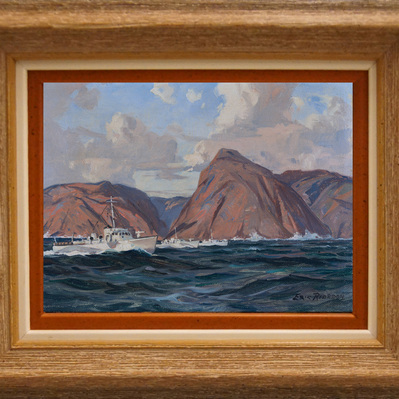 Eric Riordon, Canadian Painter, War Artist, Royal Canadian Navy, Naval Artist, North Atlantic Convoy, HMCS Kenora, HMCS Fundy,  His Majesty's Canadian Ship, Laurentians Landscape