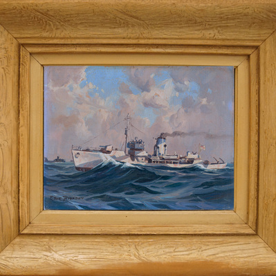 Eric Riordon, Canadian Painter, War Artist, Royal Canadian Navy, Naval Artist, North Atlantic Convoy, HMCS Kenora, HMCS Fundy,  His Majesty's Canadian Ship, Laurentians Landscape,Battle of the Atlantic 