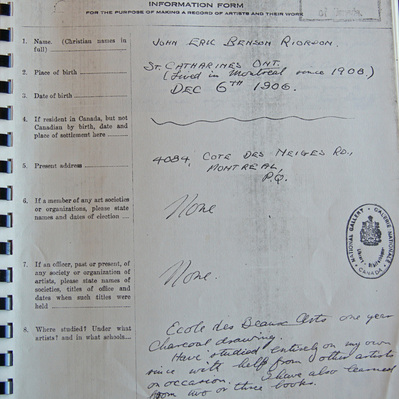 Eric Riordon, National Gallery of Canada, Artist Information Form, Canadian Art, Naval Artist, North Atlantic Convoy, 