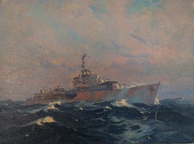 Eric Riordon, Canadian Painter, War Artist, Royal Canadian Navy, Naval Artist, North Atlantic Convoy, HMCS Kenora, HMCS Fundy,  His Majesty's Canadian Ship, Laurentians Landscape
