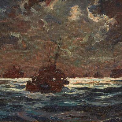 Eric Riordon, Canadian Painter, War Artist, Royal Canadian Navy, Naval Artist, North Atlantic Convoy, HMCS Kenora, HMCS Fundy,  His Majesty's Canadian Ship, Laurentians Landscape, Montreal artist, John Eric Benson Riordon,
