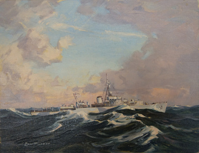 Eric Riordon, Canadian Painter, War Artist, Royal Canadian Navy, Naval Artist, North Atlantic Convoy, HMCS Kenora, HMCS Fundy,  His Majesty's Canadian Ship, Laurentians Landscape