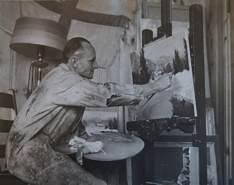 Studio, Art, Eric Riordon, Canadian Painter, War Artist, Royal Canadian Navy, Naval Artist, North Atlantic Convoy, HMCS Kenora, HMCS Fundy,  His Majesty's Canadian Ship, Laurentians Landscape