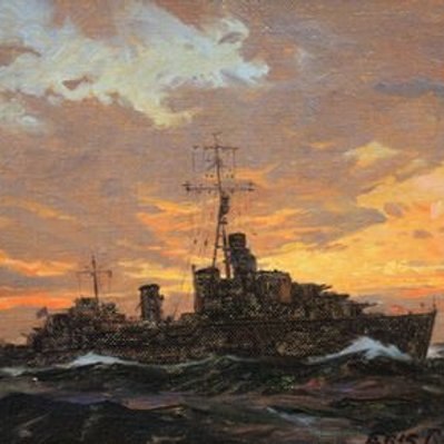 Eric Riordon, Canadian Painter, War Artist, Royal Canadian Navy, Naval Artist, North Atlantic Convoy, HMCS Kenora, HMCS Fundy,  His Majesty's Canadian Ship, Laurentians Landscape, Tribal Destroyer, John Eric Benson Riordon, Montreal artist.