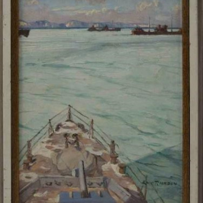 Eric Riordon, Canadian Painter, War Artist, Royal Canadian Navy, Naval Artist, North Atlantic Convoy, HMCS Kenora, HMCS Fundy,  His Majesty's Canadian Ship, Laurentians Landscape