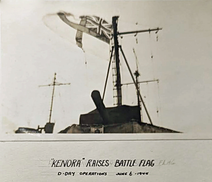 HMCS Kenora, Eric Riordon, WWII, Normandy, Minesweeper, 1944, 1945, Battle Flag, White Ensign, June 06 1944, D-day, War Artist, Naval Artist, 