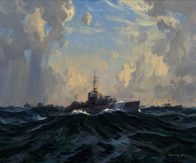 Eric Riordon, Canadian Painter, War Artist, Royal Canadian Navy, Naval Artist, North Atlantic Convoy, HMCS Kenora, HMCS Fundy,  His Majesty's Canadian Ship, Laurentians Landscape
