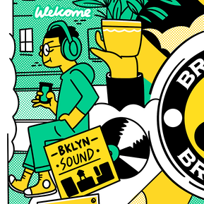 Hero illustration for Brooklyn Brewery highlighting diverse characters and open cultures supported by the brand. Illustrated by  London based Geo Law
