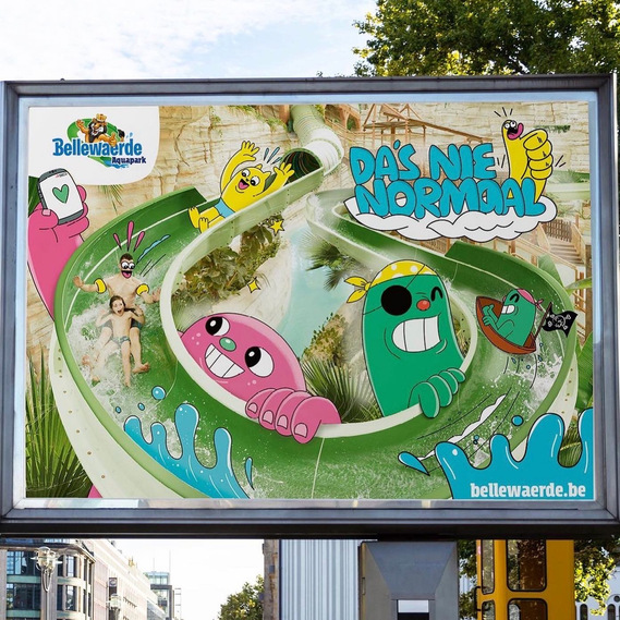 Out of home advertising and billboard campaign illustration for Bellewaerde theme parks with characters and photography in Belgium by illustrator Geo Law