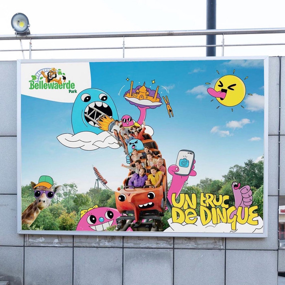Out of home advertising and billboard campaign illustration for Bellewaerde theme parks with characters and photography in Belgium by illustrator Geo Law