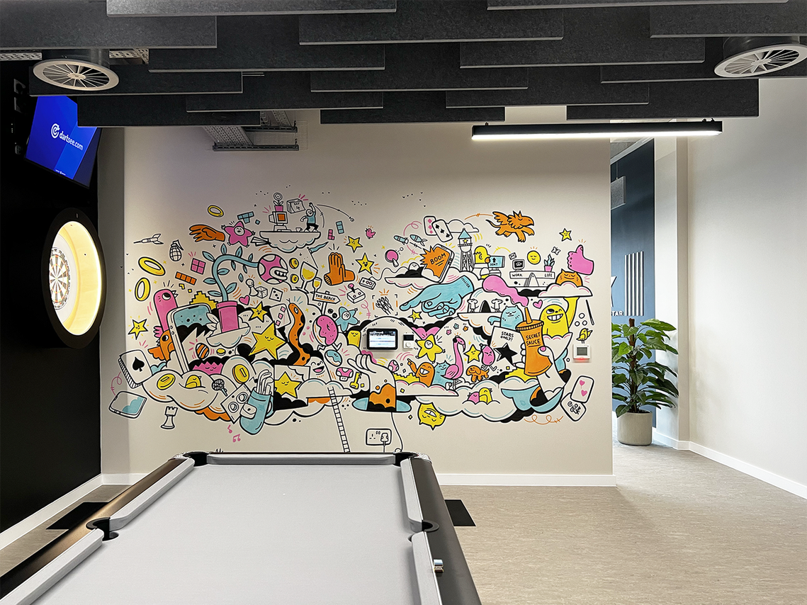 Mural artwork created by UK illustrator Geo Law for Forthstar Games