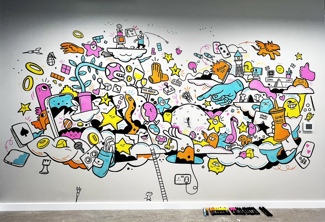 Mural artwork created by UK illustrator Geo Law for Forthstar Games